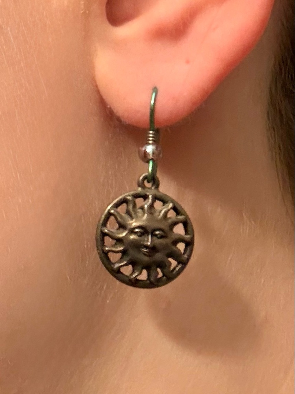 Vintage Sun Face Drop Dangle Earrings Antique Bronze Color Women’s Jewelry